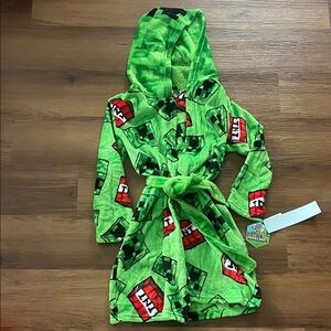 Kids Green Creeper Hooded Bathrobe